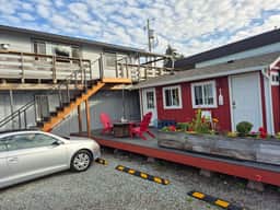 Studio with covered deck and Birch Bay View